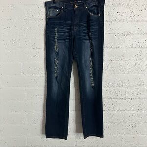 Touch Me Womens Jeans 14 Blue Denim Stretch Destroyed Straight W17